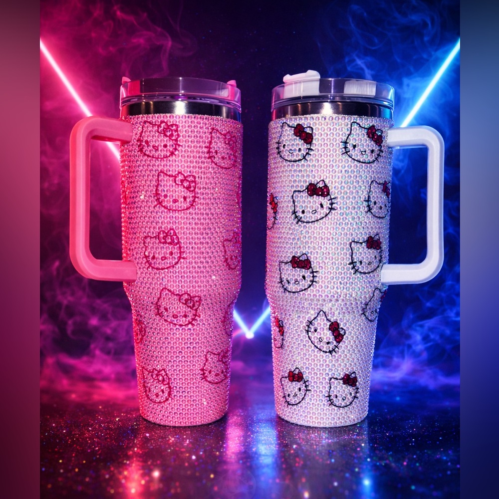 Hello Kitty Pink or White Rhinestone Tumbler. New